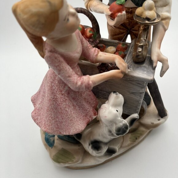 Vintage Norleans Old Man Dog Girl Apple Cart Japan Bisque Porcelain Art Figurine - Picture 7 of 10